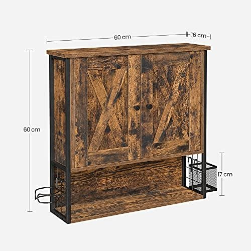 Vasagle badrumsskåp, badrumsskåp, väggskåp, förvaringsskåp, med 2 dörrar, justerbara hyllor, med hårtork, industriell design, vintage brun/svart BBK123B01 6 Vasagle badrumsskåp, badrumsskåp, väggskåp, förvaringsskåp, med 2 dörrar, justerbara hyllor, med hårtork, industriell design, vintage brun/svart BBK123B01 - Bild 6