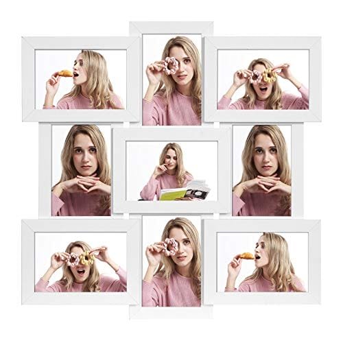 Songmics tavelramar Collage för 9 foton, 10 x 15 cm (4 x 6 tum) foton, väggmonterad, flerfamiljsfoton, MDF, glaspanel, vit RPF029W01 1 Songmics tavelramar Collage för 9 foton, 10 x 15 cm (4 x 6 tum) foton, väggmonterad, flerfamiljsfoton, MDF, glaspanel, vit RPF029W01