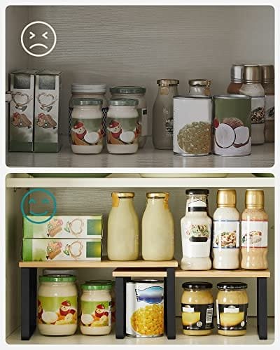 Songmics Köksskåpsarrangörer Set med 4 förvaringshyllor Stapelbara utbyggbara kryddhyllor Metall och bambu Svart och naturlig KCS10NB 4 Songmics Köksskåpsarrangörer Set med 4 förvaringshyllor Stapelbara utbyggbara kryddhyllor Metall och bambu Svart och naturlig KCS10NB - Bild 4