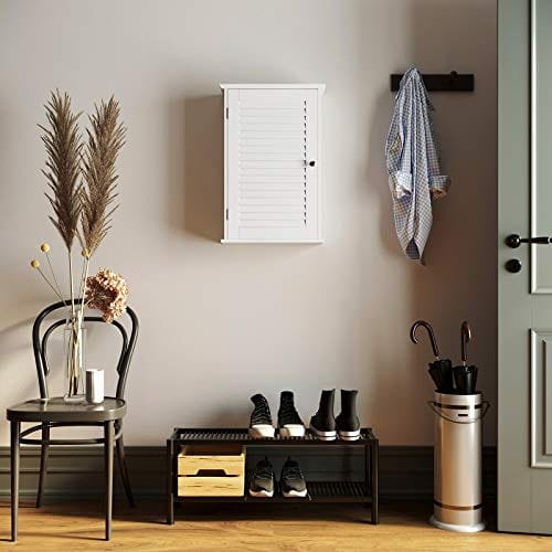 Vasagle väggskåp, hängande badrumsförvaringsskåp, medicinskåp med justerbar hylla och lucka, 40 x 16 x 60 cm, trä, vit BBC24WT 3 Vasagle väggskåp, hängande badrumsförvaringsskåp, medicinskåp med justerbar hylla och lucka, 40 x 16 x 60 cm, trä, vit BBC24WT - Bild 3