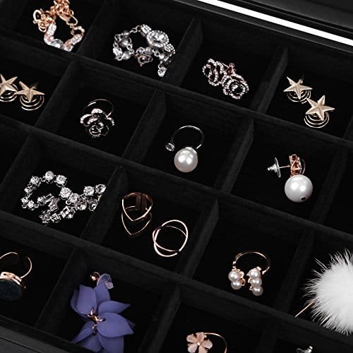 Songmics smyckeskrin, smyckeskåp med 24 fack, med glaslock, svart 4 Songmics smyckeskrin, smyckeskåp med 24 fack, med glaslock, svart - Bild 4
