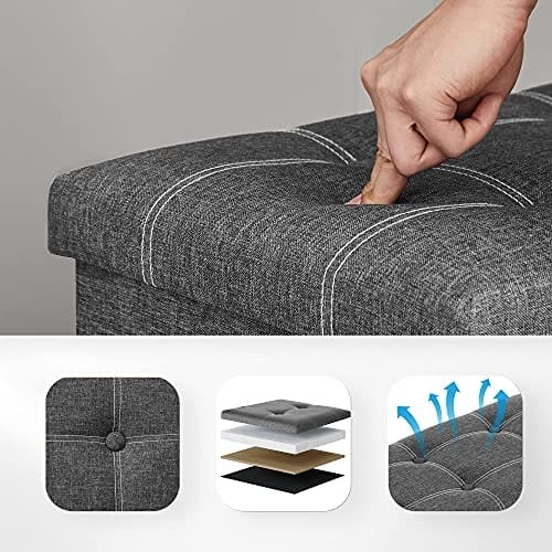 Songmics Bench Stool 80 liter kapacitet Seat Chest Storage Box, mörkgrå 4 Songmics Bench Stool 80 liter kapacitet Seat Chest Storage Box, mörkgrå - Bild 4