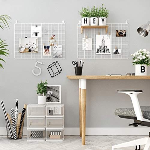Songmics rutnätspaneler, set med 2, fotoväggdisplay, metallnätväggdekor, multifunktionell hängande tavelvägg, DIY, konstdisplay, S-krok, klämma, hamptråd, vit LPP02W 5 Songmics rutnätspaneler, set med 2, fotoväggdisplay, metallnätväggdekor, multifunktionell hängande tavelvägg, DIY, konstdisplay, S-krok, klämma, hamptråd, vit LPP02W - Bild 5