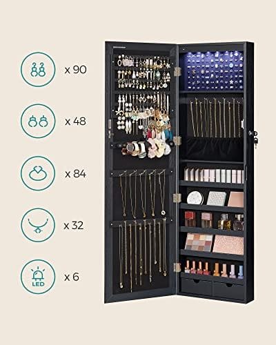 Songmics hängande smyckesskåp, spegelskåp Väggskåp med spegel, Svart 2 Songmics hängande smyckesskåp, spegelskåp Väggskåp med spegel, Svart - Bild 2