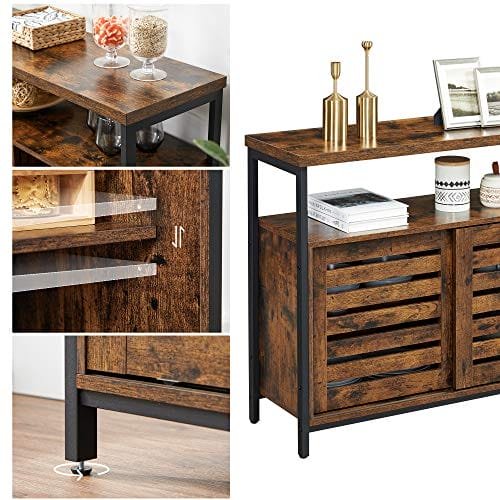 Vasagle skänk, golvskåp med skjutdörrar, förvaringsskåp, vardagsrum, hall, kök, matsal, stålstomme, industriell stil, rustik brun och svart LSC091B01 4 Vasagle skänk, golvskåp med skjutdörrar, förvaringsskåp, vardagsrum, hall, kök, matsal, stålstomme, industriell stil, rustik brun och svart LSC091B01 - Bild 4