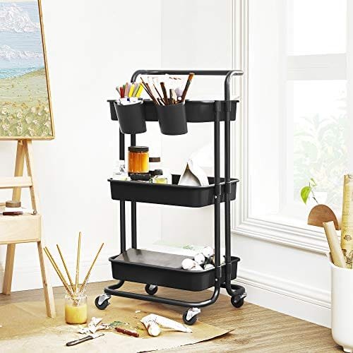 Songmics Rolling Cart, 3-Tier Storage Cart, förvaringsvagn med handtag, svart 3 Songmics Rolling Cart, 3-Tier Storage Cart, förvaringsvagn med handtag, svart - Bild 3