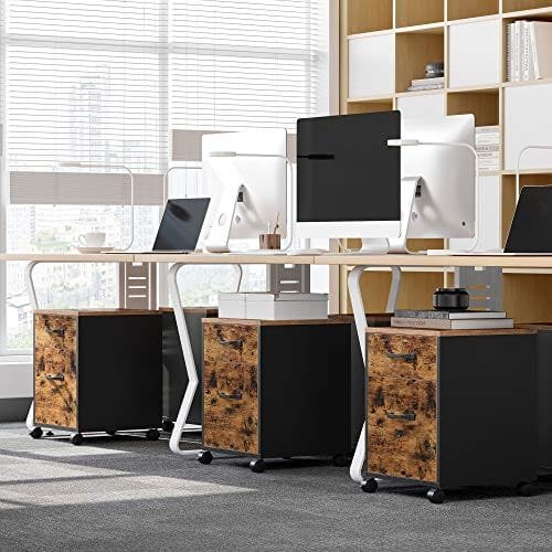 Vasagle -filskåp med 2 lådor, rullande kontorsskåp med hjul, för A4, bokstavsstorlekar, hängande filmappar, industri, rustikbrun och svart OFC042B01 4 Vasagle -filskåp med 2 lådor, rullande kontorsskåp med hjul, för A4, bokstavsstorlekar, hängande filmappar, industri, rustikbrun och svart OFC042B01 - Bild 4