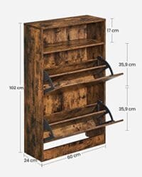 Vasagle skoskåp med 2 klaffar, skoställ 60 x 24 x 102 cm, rustikt brun - Bild 4