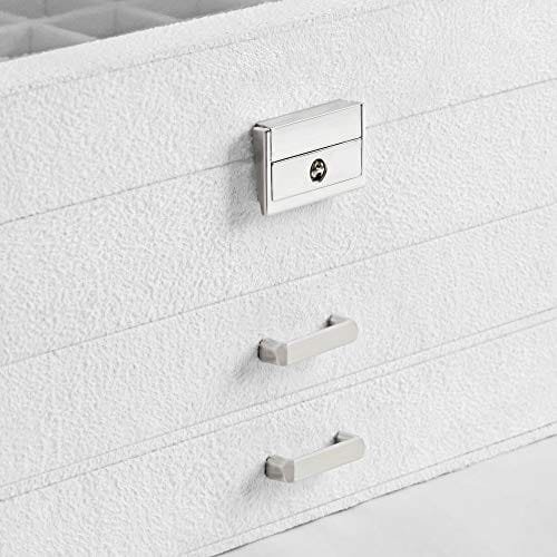 Songmics smyckeskrin, 3-vånings smyckesdisplay i sammet och organisatör med klart glaslock, olika fack för halsband, armband, ringar, lås och nyckel, vit JBC158W01 6 Songmics smyckeskrin, 3-vånings smyckesdisplay i sammet och organisatör med klart glaslock, olika fack för halsband, armband, ringar, lås och nyckel, vit JBC158W01 - Bild 6