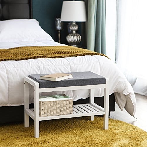 Songmics Bamboo Bench Skoställ med vadderad sits, förvaringshylla för entré, vardagsrum, foajé, små ytor, vit lbs65wn 4 Songmics Bamboo Bench Skoställ med vadderad sits, förvaringshylla för entré, vardagsrum, foajé, små ytor, vit lbs65wn - Bild 4