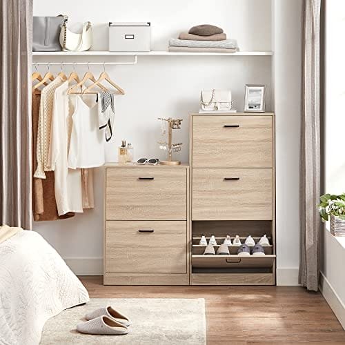 Vasagle skoskåp med 3 dörrars skoställ, skoskåp med 3 fack, 60 x 24 x 120 cm, natur 3 Vasagle skoskåp med 3 dörrars skoställ, skoskåp med 3 fack, 60 x 24 x 120 cm, natur - Bild 3