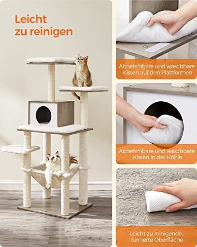 Feandrea greige 138cm kattträd, moderna kattmöbler flerskikts kattskrapstolpe 3 Feandrea greige 138cm kattträd, moderna kattmöbler flerskikts kattskrapstolpe - Bild 3