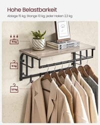 Väggmonterat, klädkrokar med 5 krokar och hängskena, Greige och svart 4 Väggmonterat, klädkrokar med 5 krokar och hängskena, Greige och svart - Bild 4