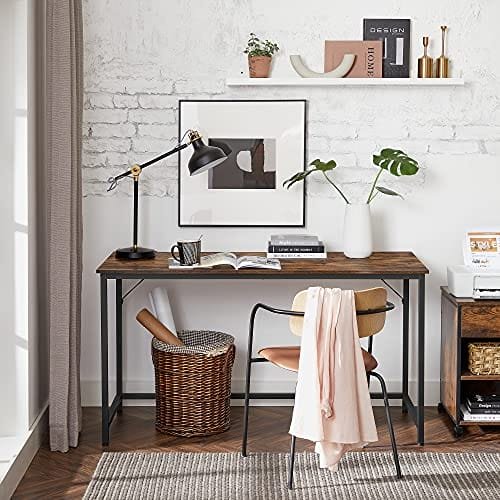 Vasagle LWD043B01 Tunt kontorsskrivbord 140 x 60 x 75,7 cm Studio hemmakontor Enkel montering Stål Industriell design Vintage Brun/Svart 2 Vasagle LWD043B01 Tunt kontorsskrivbord 140 x 60 x 75,7 cm Studio hemmakontor Enkel montering Stål Industriell design Vintage Brun/Svart - Bild 2