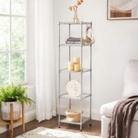 Songmics badrumshylla, förvaringsställ i metall, total lastkapacitet 100 kg, med 5 pp-ark, avtagbara krokar, 30 x 30 x 123,5 cm, utbyggbar design, för litet utrymme, silver och transparent LGR023S01 7 Songmics badrumshylla, förvaringsställ i metall, total lastkapacitet 100 kg, med 5 pp-ark, avtagbara krokar, 30 x 30 x 123,5 cm, utbyggbar design, för litet utrymme, silver och transparent LGR023S01 - Bild 7
