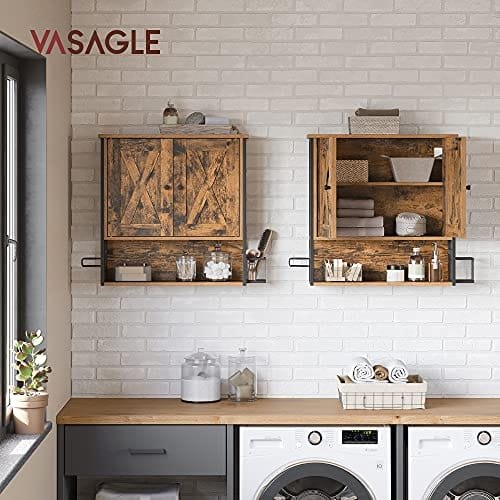 Vasagle badrumsskåp, badrumsskåp, väggskåp, förvaringsskåp, med 2 dörrar, justerbara hyllor, med hårtork, industriell design, vintage brun/svart BBK123B01 2 Vasagle badrumsskåp, badrumsskåp, väggskåp, förvaringsskåp, med 2 dörrar, justerbara hyllor, med hårtork, industriell design, vintage brun/svart BBK123B01 - Bild 2