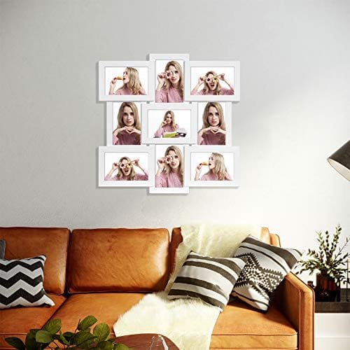Songmics tavelramar Collage för 9 foton, 10 x 15 cm (4 x 6 tum) foton, väggmonterad, flerfamiljsfoton, MDF, glaspanel, vit RPF029W01 2 Songmics tavelramar Collage för 9 foton, 10 x 15 cm (4 x 6 tum) foton, väggmonterad, flerfamiljsfoton, MDF, glaspanel, vit RPF029W01 - Bild 2