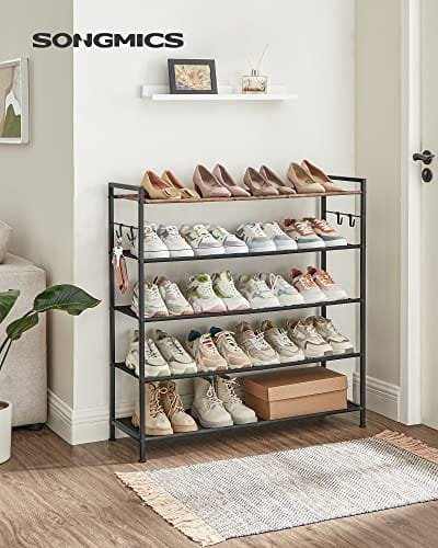 Songmics 5-lagers metall skoställ, Oxford tyghyllor, 29 x 89 x 92,5 cm, rustikt brunt och svart 2 Songmics 5-lagers metall skoställ, Oxford tyghyllor, 29 x 89 x 92,5 cm, rustikt brunt och svart - Bild 2
