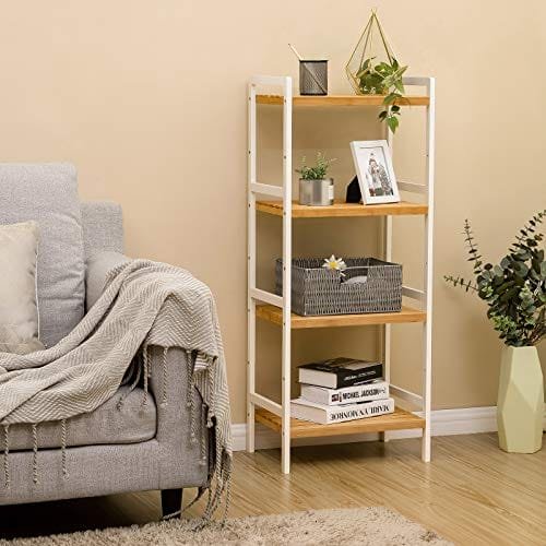 Songmics bambuhylla, kökshyllor, badrumshylla, bokhylla, 4 hyllor 45 x 31,5 x 110 cm, naturvit 2 Songmics bambuhylla, kökshyllor, badrumshylla, bokhylla, 4 hyllor 45 x 31,5 x 110 cm, naturvit - Bild 2