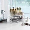 Transparent makeup- och kosmetikförvaringsbox med olika storlekar.