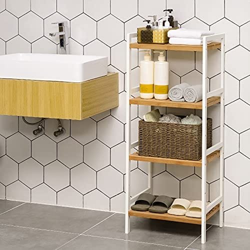 Songmics bambuhylla, kökshyllor, badrumshylla, bokhylla, 4 hyllor 45 x 31,5 x 110 cm, naturvit 7 Songmics bambuhylla, kökshyllor, badrumshylla, bokhylla, 4 hyllor 45 x 31,5 x 110 cm, naturvit - Bild 7