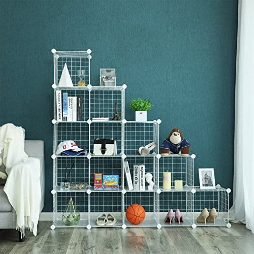 Songmics 16 Cube Metal Wire Storage Organizer, DIY-garderobsskåp och modulära hyllgaller, Trådnätshyllor och ställ, vit LPI44W 3 Songmics 16 Cube Metal Wire Storage Organizer, DIY-garderobsskåp och modulära hyllgaller, Trådnätshyllor och ställ, vit LPI44W - Bild 3