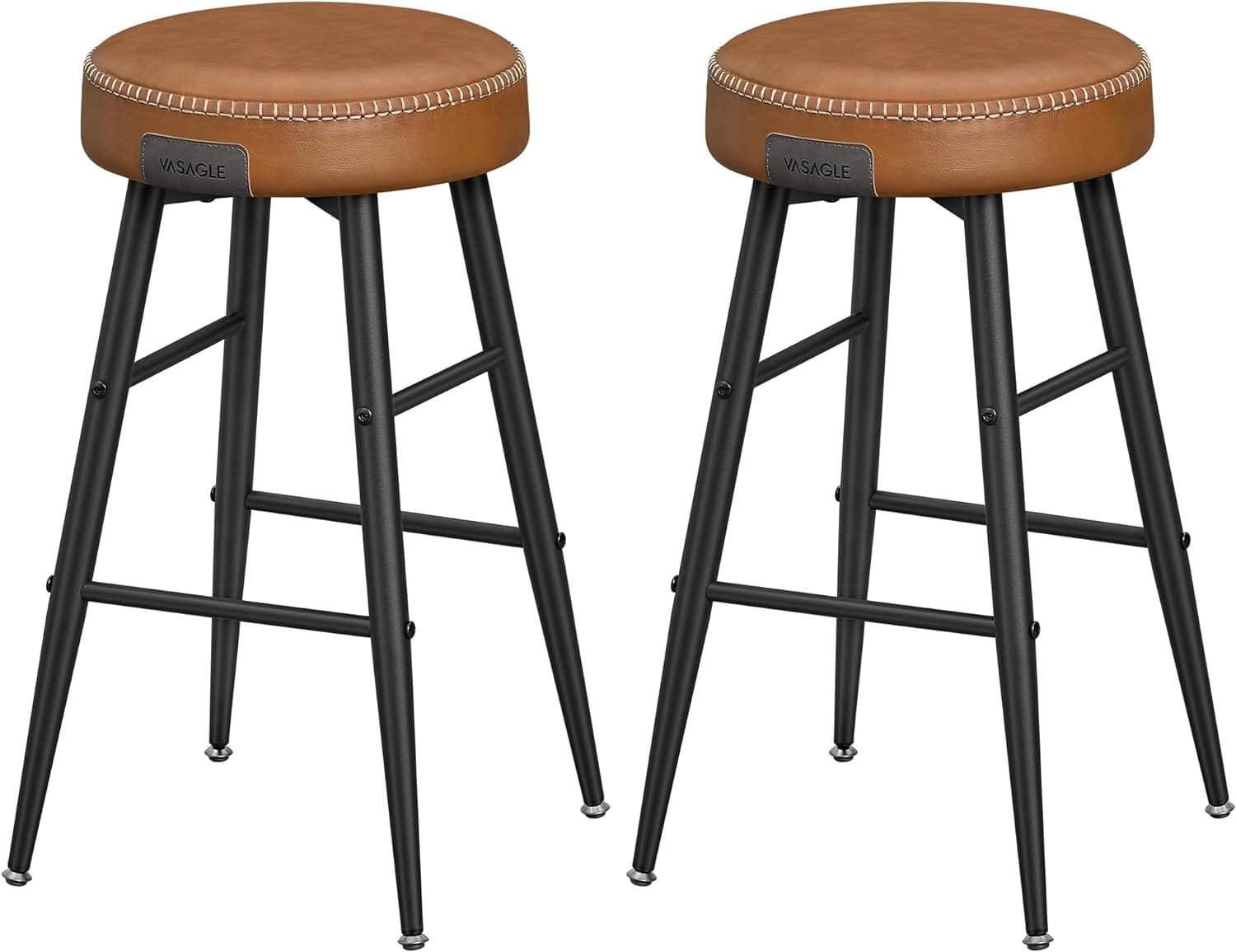 VASAGLE Echo Collection ULBC080K01 Bar Stools, Set of 2, Kitchen Stools, Breakfast Stools, Stitched Faux Leather, 24.8" High, Home Bar, Dining Room, Easy Assembly, Caramel Brown 1 kökpallar