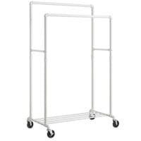 SONGMICS Clothes Rail, Clothes Rack, Coat Stand with Double Hanging Rail, Wheels, Storage Shelf, Maximum Load of 110 kg, Industrial Style, for Bedroom, Dressing Room White HSR060W01