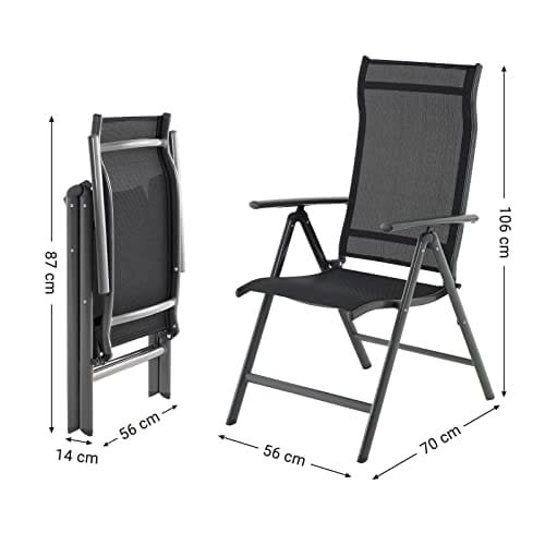 SONGMICS Set of 2 Folding Garden Chairs, Outdoor Chairs with Durable Aluminum Structure, 8-Angle Reclining Backrest, Max. Capacity 120 kg, Black GCB29BK 4 SONGMICS Set of 2 Folding Garden Chairs, Outdoor Chairs with Durable Aluminum Structure, 8-Angle Reclining Backrest, Max. Capacity 120 kg, Black GCB29BK - Bild 4