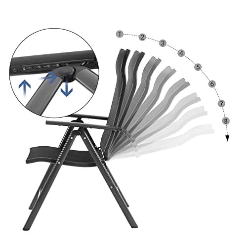 SONGMICS Set of 2 Folding Garden Chairs, Outdoor Chairs with Durable Aluminum Structure, 8-Angle Reclining Backrest, Max. Capacity 120 kg, Black GCB29BK 6 SONGMICS Set of 2 Folding Garden Chairs, Outdoor Chairs with Durable Aluminum Structure, 8-Angle Reclining Backrest, Max. Capacity 120 kg, Black GCB29BK - Bild 6