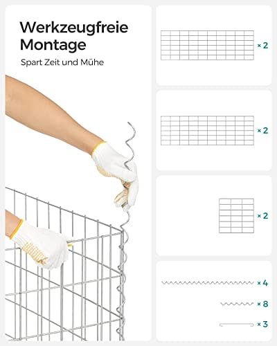 SONGMICS Metallgabionbur med nät, galvaniserat, trädgårdsdekor, silver 6 SONGMICS Metallgabionbur med nät, galvaniserat, trädgårdsdekor, silver - Bild 6