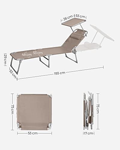 SONGMICS Sun Lounger, Sunbed, Reclining Sun Chair, with Headrest, Adjustable Backrest, Sunshade, Lightweight, Foldable, 53 x 193 x 29.5 cm, Load Capacity 150 kg, for Garden, Taupe GCB192K01 3 SONGMICS Sun Lounger, Sunbed, Reclining Sun Chair, with Headrest, Adjustable Backrest, Sunshade, Lightweight, Foldable, 53 x 193 x 29.5 cm, Load Capacity 150 kg, for Garden, Taupe GCB192K01 - Bild 3