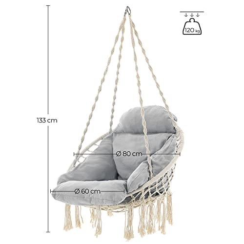 SONGMICS GDC042G01 Hanging Swing Chair with Thick Cushion, Holds up to 120 kg, for Garden, Balcony, Living Room, Patio, Scandinavian Style, Modern, Beige-Grey 5 SONGMICS GDC042G01 Hanging Swing Chair with Thick Cushion, Holds up to 120 kg, for Garden, Balcony, Living Room, Patio, Scandinavian Style, Modern, Beige-Grey - Bild 5