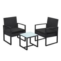 SONGMICS GGF010B05 Balcony Garden Furniture Set PE Polyrattan Lounge Set Table and 2 Chairs Patio Furniture Easy Assembly Outdoor for Patio Balcony Garden Black