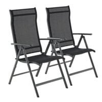 SONGMICS Set of 2 Folding Garden Chairs, Outdoor Chairs with Durable Aluminum Structure, 8-Angle Reclining Backrest, Max. Capacity 120 kg, Black GCB29BK