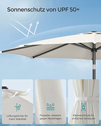 SONGMICS 290 cm Garden Parasol Umbrella, UPF 50+, Sun Shade, 30° Tilt in 2 Directions, Crank Handle for Opening and Closing, for Outdoor Gardens Pool Balcony Patio, Base Not Included, Beige GPU30BE 5 SONGMICS 290 cm Garden Parasol Umbrella, UPF 50+, Sun Shade, 30° Tilt in 2 Directions, Crank Handle for Opening and Closing, for Outdoor Gardens Pool Balcony Patio, Base Not Included, Beige GPU30BE - Bild 5