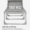Hopfällbar solsäng för utomhusbruk, max 150 kg viktkapacitet.