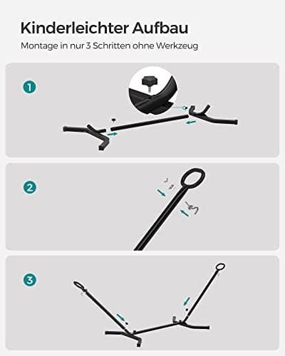 SONGMICS Hängmatta med stativ, 210 x 150 cm, med metallram, lastkapacitet 240 kg, grå 4 SONGMICS Hängmatta med stativ, 210 x 150 cm, med metallram, lastkapacitet 240 kg, grå - Bild 4