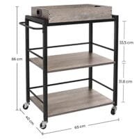 VASAGLE Kitchen Trolley with Removable Tray, Serving Cart Trolley, Universal Castors with Brakes, Levelling Feet, Steel Structure, Kitchen Shelf, 65 x 40 x 86 cm, Greige and Black LRC072B02 - Bild 5