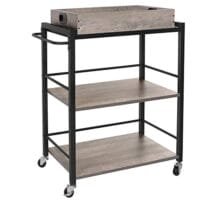 VASAGLE Kitchen Trolley with Removable Tray, Serving Cart Trolley, Universal Castors with Brakes, Levelling Feet, Steel Structure, Kitchen Shelf, 65 x 40 x 86 cm, Greige and Black LRC072B02