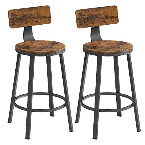 VASAGLE Bar Stools, Kitchen Stools, Set of 2 Tall Bar Chairs with Backrest, Steel Frame, 62.5 cm High Seat, Easy Assembly, Industrial, Rustic Brown and Black LBC076B01 1 VASAGLE Bar Stools, Kitchen Stools, Set of 2 Tall Bar Chairs with Backrest, Steel Frame, 62.5 cm High Seat, Easy Assembly, Industrial, Rustic Brown and Black LBC076B01