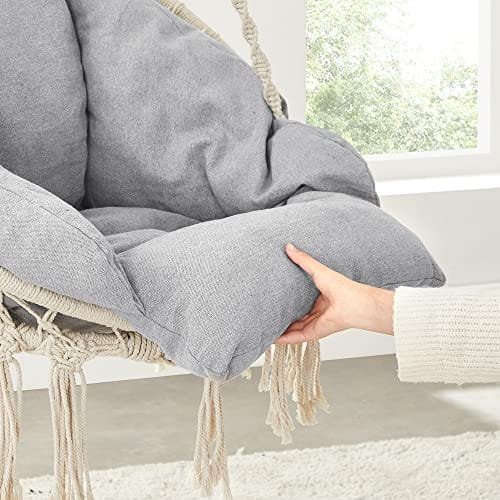 SONGMICS GDC042G01 Hanging Swing Chair with Thick Cushion, Holds up to 120 kg, for Garden, Balcony, Living Room, Patio, Scandinavian Style, Modern, Beige-Grey 6 SONGMICS GDC042G01 Hanging Swing Chair with Thick Cushion, Holds up to 120 kg, for Garden, Balcony, Living Room, Patio, Scandinavian Style, Modern, Beige-Grey - Bild 6