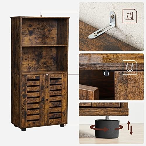 VASAGLE Förvaringsskåp, köksskåp, bokhylla med jalusidörrar, rustikt brunt 4 VASAGLE Förvaringsskåp, köksskåp, bokhylla med jalusidörrar, rustikt brunt - Bild 4