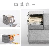 SONGMICS Stapelbara förvaringslådor med lock, set om 3, för klädleksaksböcker, grå 3 SONGMICS Stapelbara förvaringslådor med lock, set om 3, för klädleksaksböcker, grå - Bild 3