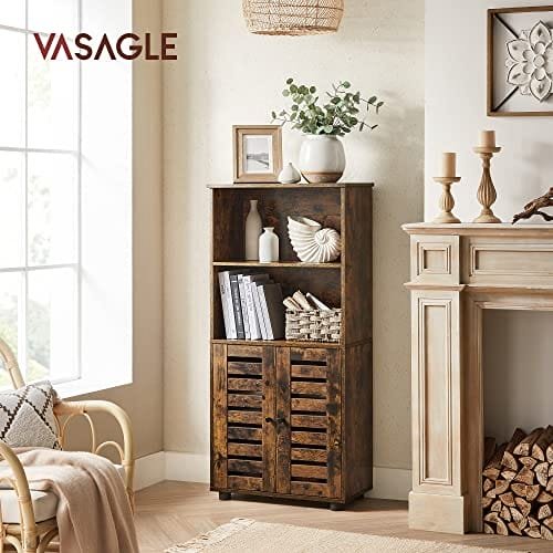 VASAGLE Förvaringsskåp, köksskåp, bokhylla med jalusidörrar, rustikt brunt 2 VASAGLE Förvaringsskåp, köksskåp, bokhylla med jalusidörrar, rustikt brunt - Bild 2