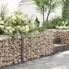 Gabion stenkorg med trådstängsel och växtvägg i trädgården.