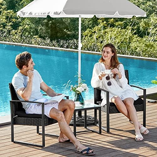 SONGMICS GGF010B05 Balcony Garden Furniture Set PE Polyrattan Lounge Set Table and 2 Chairs Patio Furniture Easy Assembly Outdoor for Patio Balcony Garden Black 4 SONGMICS GGF010B05 Balcony Garden Furniture Set PE Polyrattan Lounge Set Table and 2 Chairs Patio Furniture Easy Assembly Outdoor for Patio Balcony Garden Black - Bild 4