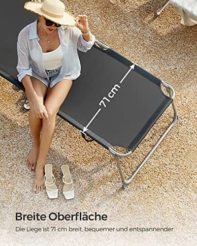 SONGMICS Lounger, Sunbed, Large Reclining Sun Chair, 71 x 200 x 38 cm, Load Capacity 150 kg, with Headrest, Reclining Backrest, Sunshade, Foldable, for Garden, Smoky Grey GCB22GYV2 3 SONGMICS Lounger, Sunbed, Large Reclining Sun Chair, 71 x 200 x 38 cm, Load Capacity 150 kg, with Headrest, Reclining Backrest, Sunshade, Foldable, for Garden, Smoky Grey GCB22GYV2 - Bild 3