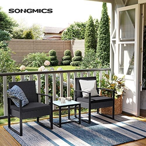 SONGMICS GGF010B05 Balcony Garden Furniture Set PE Polyrattan Lounge Set Table and 2 Chairs Patio Furniture Easy Assembly Outdoor for Patio Balcony Garden Black 2 SONGMICS GGF010B05 Balcony Garden Furniture Set PE Polyrattan Lounge Set Table and 2 Chairs Patio Furniture Easy Assembly Outdoor for Patio Balcony Garden Black - Bild 2