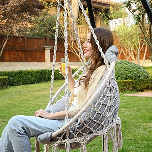 SONGMICS GDC042G01 Hanging Swing Chair with Thick Cushion, Holds up to 120 kg, for Garden, Balcony, Living Room, Patio, Scandinavian Style, Modern, Beige-Grey 4 SONGMICS GDC042G01 Hanging Swing Chair with Thick Cushion, Holds up to 120 kg, for Garden, Balcony, Living Room, Patio, Scandinavian Style, Modern, Beige-Grey - Bild 4